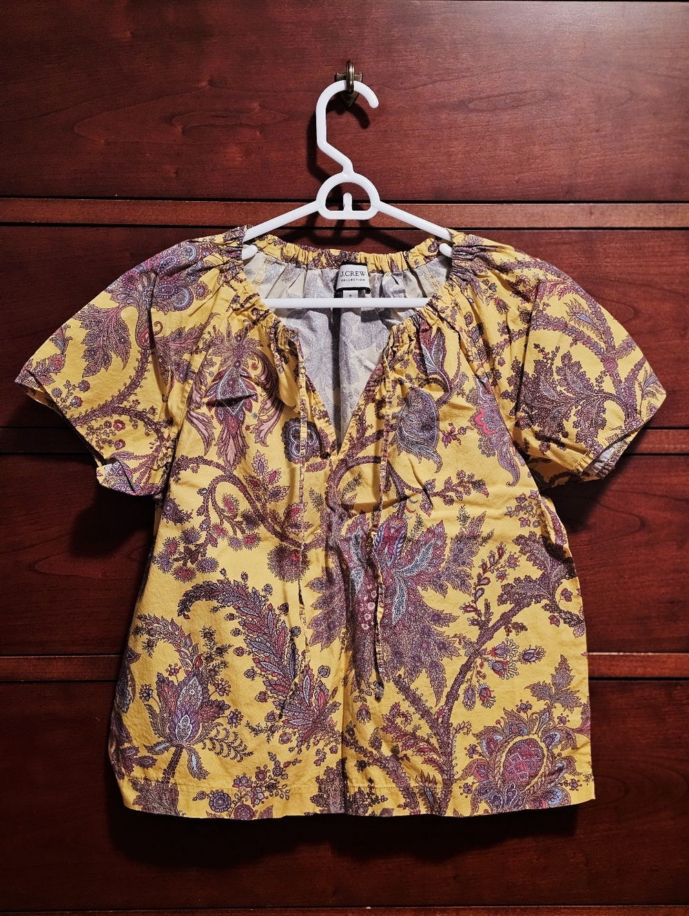 J. Crew Collection tie-neck cotton poplin top in Ratti® golden paisley